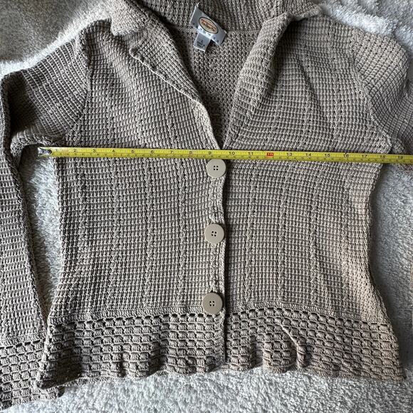 Taupe Talbots Petite 75% Silk Open Knit Collared Cardigan - Picture 7 of 7